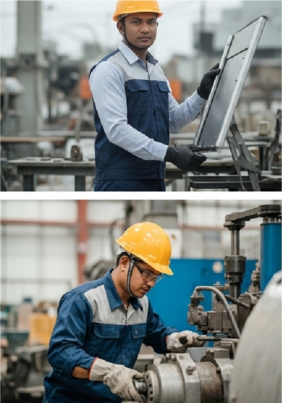 "Bangladesh as a global manpower export hub, showing skilled and semi-skilled workers ready for international employment, diverse professionals in work attire."