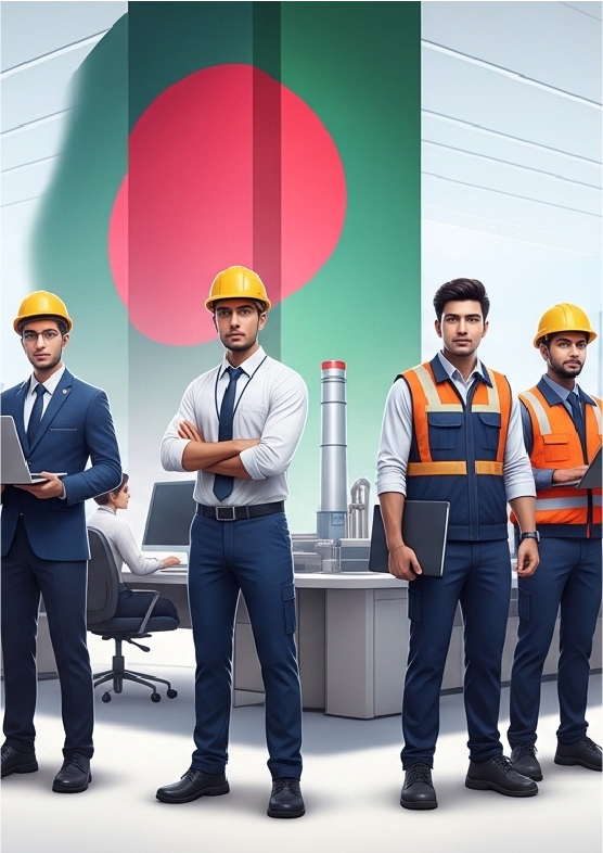 "Skilled manpower supply company in Bangladesh showcasing diverse professionals and workers in corporate and industrial settings."